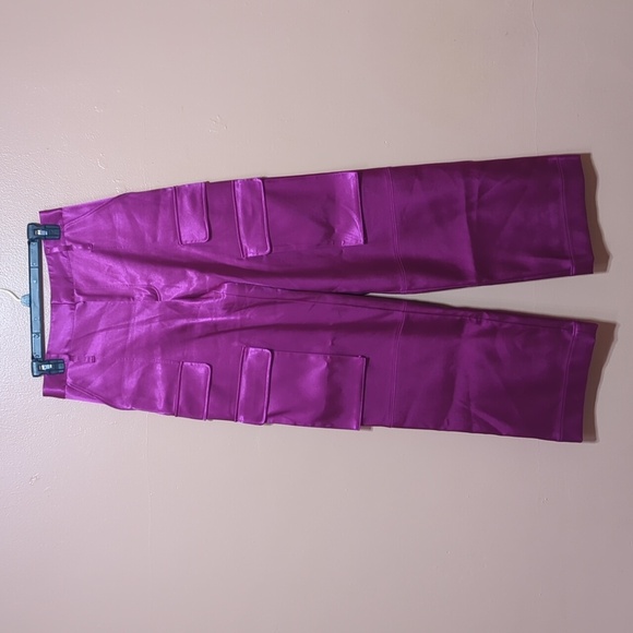 Frame Relaxed Straight Cargo High Waist in Magenta Satin Pockets sz 6 - Picture 8 of 13